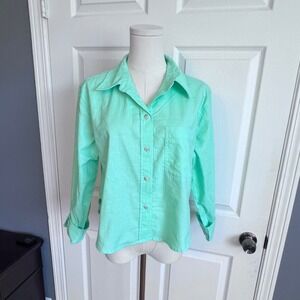 Universal Thread Lime Green Linen Blend Cropped Button Down Shirt Womens Medium